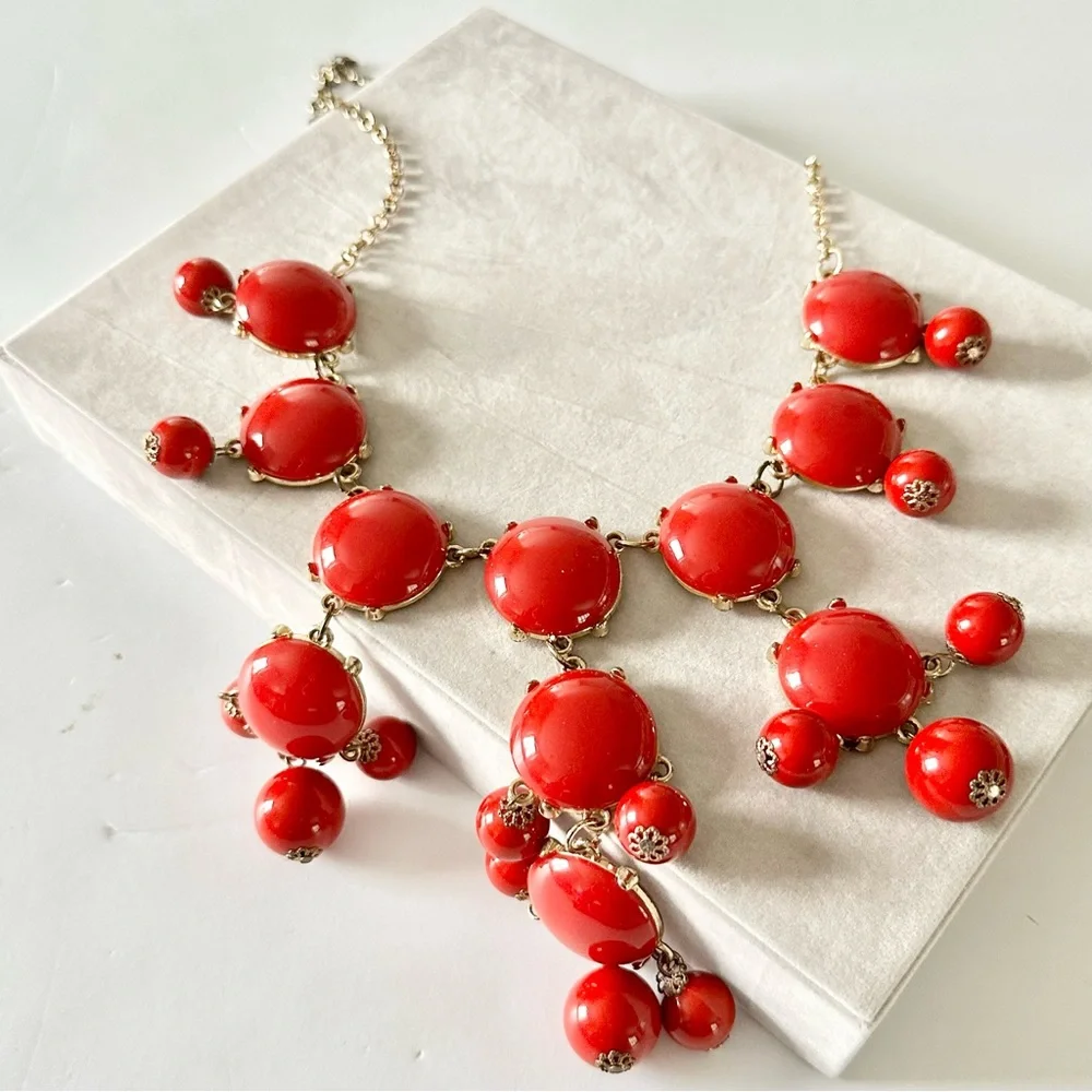 Red Bubble Stone Long Statement Necklace